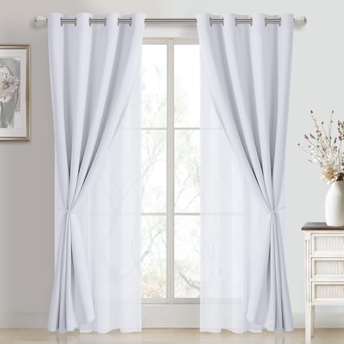 DWCN Blackout Curtains with Sheer Overlay 52 Wx84 L