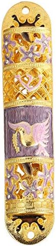 Matashi Hand Painted Enamel Mezuzah with Gold Accents and Flowers
