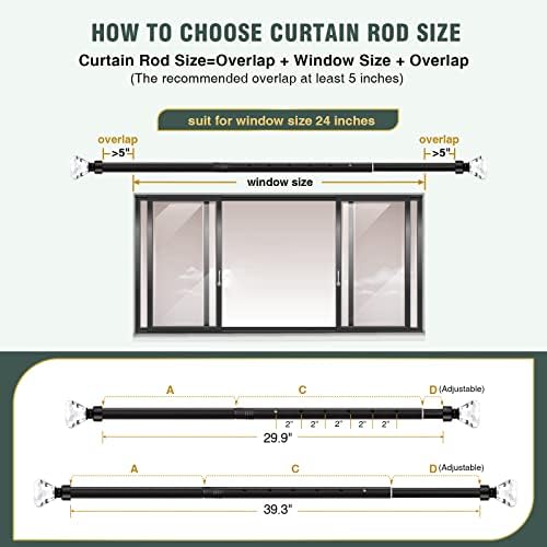 Lepushom 1 Pack Adjustable Black Curtain Rods 30-40 Inches