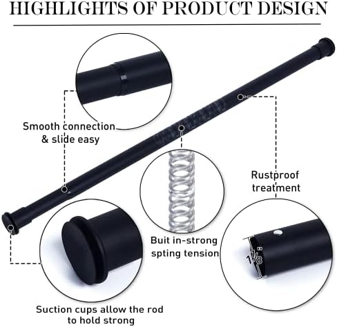 NICETOWN Adjustable Tension Curtain Rod 28 to 48 Black