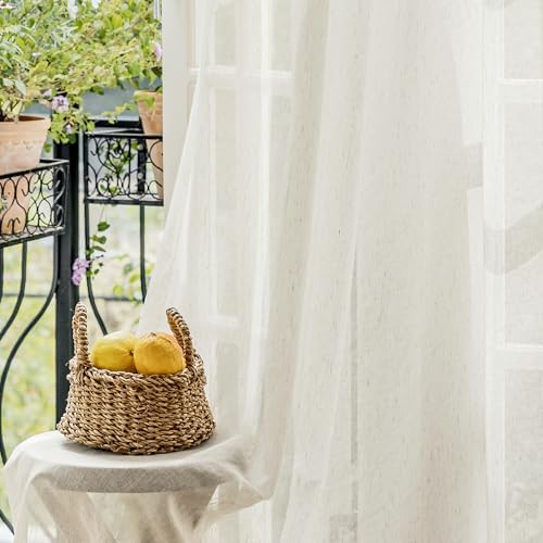 Linen Sheer French Door Curtain Panels 72 Inches Long