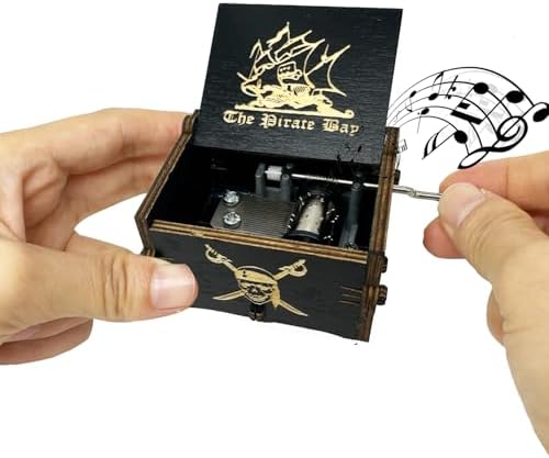 Pirates of The Caribbean Music Box Hand Crank Wooden Carved Black