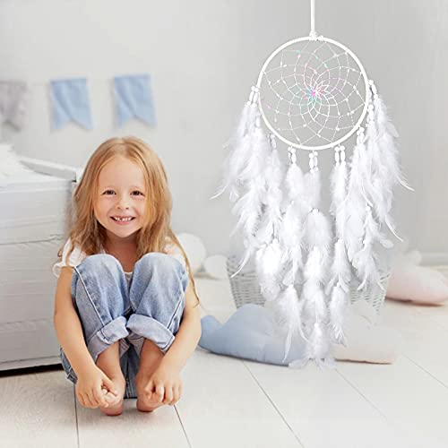 Dremisland White Feathers Dream Catcher Wall Hanging