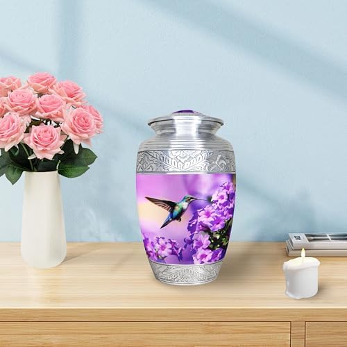 M MEILINXU Purple Hummingbird Cremation Urn