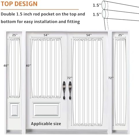 Door Curtains for Privacy 54x40 Sheer Panel with Tiebacks