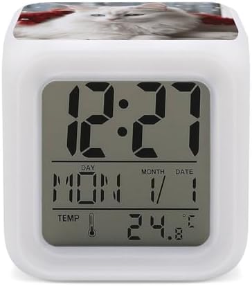 Cute White Cat Alarm Clock with LED Display