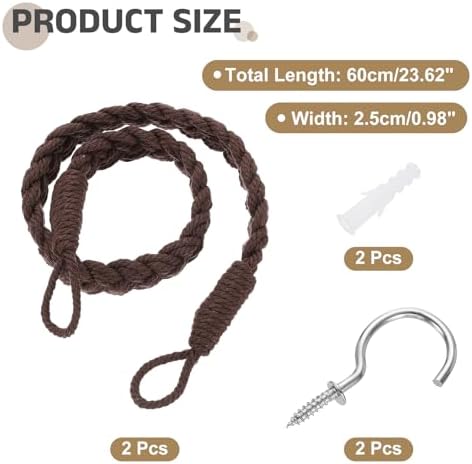 Uxcell 2Pcs Dark Brown Cotton Rope Curtain Tiebacks