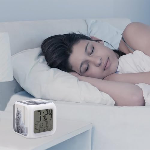Small Digital Long Haired Cat Alarm Clock with LED Display