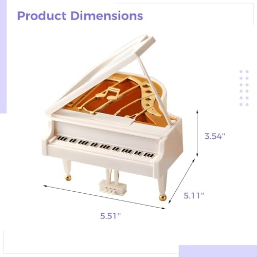 Mini Grand Piano Musical Jewelry Box with Wind Up Mechanism