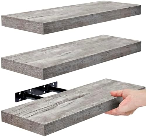Sorbus Floating Shelves Wall Mount Gray 3 Pack