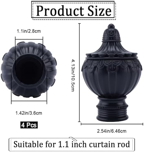 GORGECRAFT 4PC Curtain Rod Covers Ends Black Plastic Finials