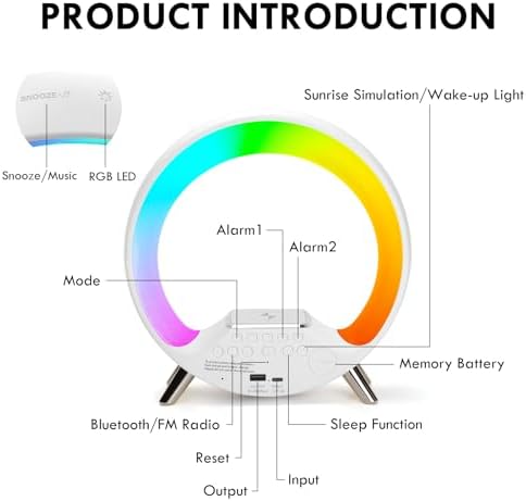 Sunrise Alarm Clock with Wireless Charging and Bluetooth