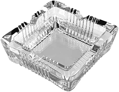 Square Crystal Ashtray with 4 Cigar Grooves
