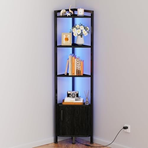 Furnulem 5-Tier Corner Bookshelf with LED Light