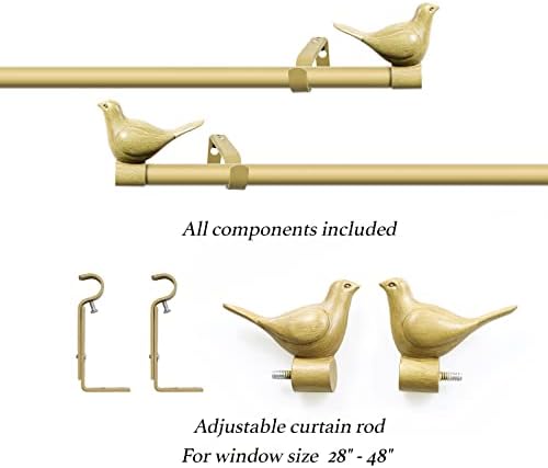 Meriville 34 Inch Farmhouse Single Curtain Rod with Bird Finials