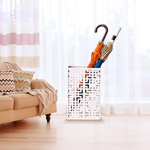 Umbrella Stand Holder for Entryway Square Metal Rack White 16x10x5 Inch
