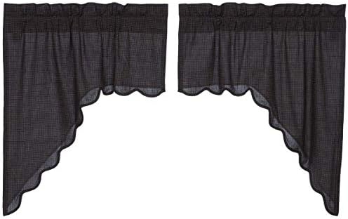 VHC Brands Arlington Plaid Kitchen Curtains Pair Navy Blue
