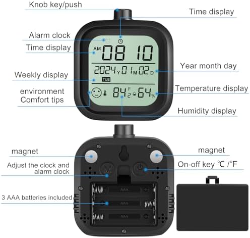 Digital Alarm Clock with Thermometer Hygrometer and Calendar