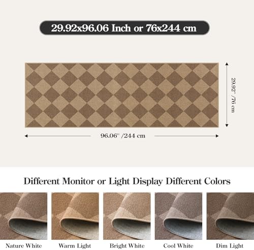 Lahome Checkered Jute Inspired Rug 2x8 Entry Hallway Non Slip Washable