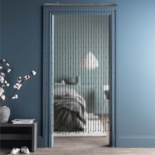 Handmade Wood Bead Curtain Door Panel Black