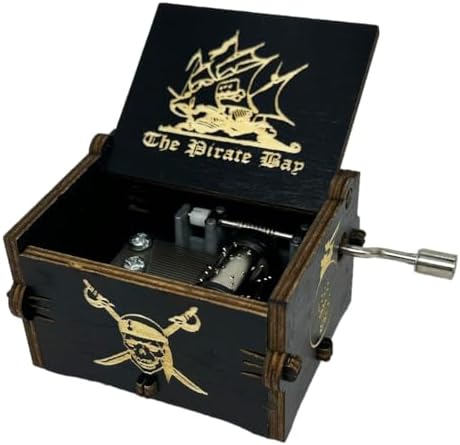 Pirates of The Caribbean Music Box Hand Crank Wooden Carved Black