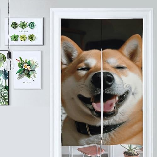 Shiba Inu Smile Tongue Out Door Curtain Panel