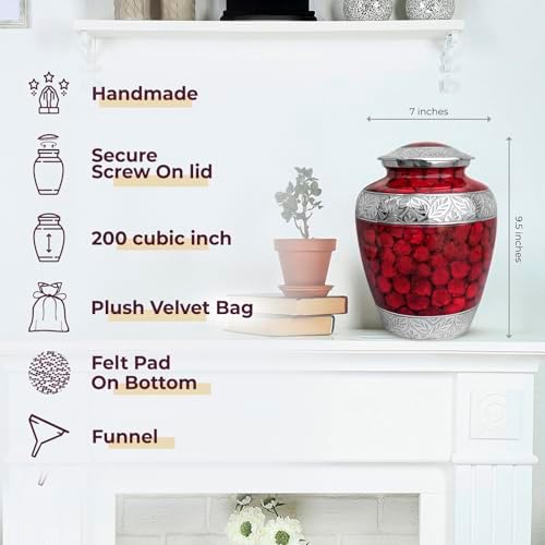 Trupoint Memorials Cremation Urn Red with Silver Lining