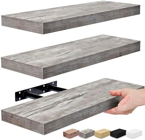 Sorbus Floating Shelves Wall Mount Gray 3 Pack