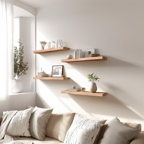 PHPH Wood Floating Shelves Set of 6 17 Inch Light Brown