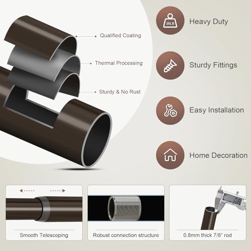 Brown Adjustable Window Curtain Rod with Decorative Finials