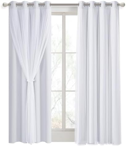 DWCN Blackout Curtains with Sheer Overlay 52 Wx84 L