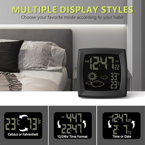 VOILEIPAGI Auto Backlight Digital Alarm Clock with Temperature Humidity