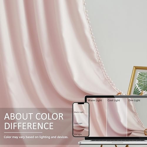 Treatmentex Pom-Pom Pink Half-Blackout Curtains 2 Panels Rod Pocket