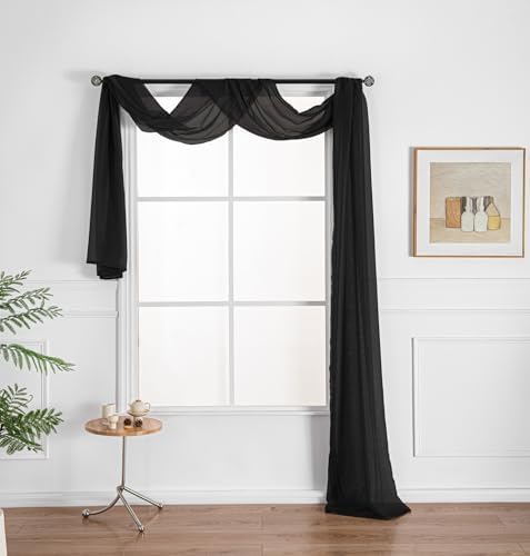WPM Black Window Scarf Sheer Valance Panel