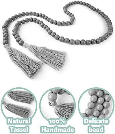 Wooden Beads Garland with Tassels 61 Inch Grey Wood Bead Garland