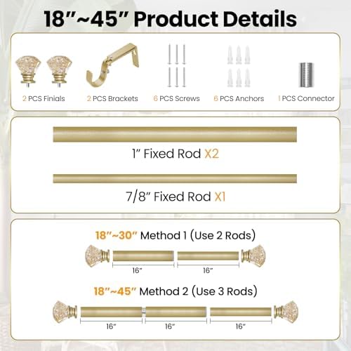 Adjustable Heavy Duty Gold Curtain Rod for Windows