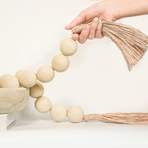 Extra Large Wood Bead Garland with Tassels 41 Inches