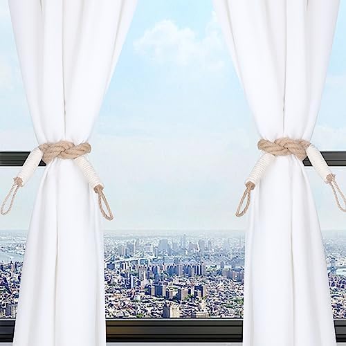 OCIOLI 2 Piece Beige Curtain Tiebacks with Hemp Rope