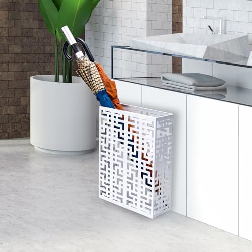 Umbrella Stand Holder for Entryway Square Metal Rack White 16x10x5 Inch