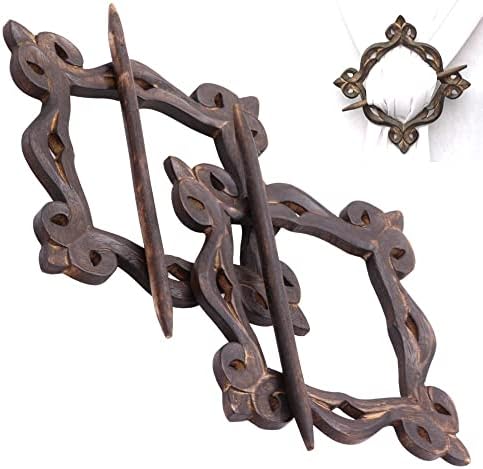 RII Antique Wooden Curtain Tiebacks Rustic Decor Holdbacks