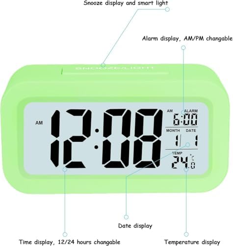 Upgraded Digital Alarm Clock with Temperature and Night Light Control