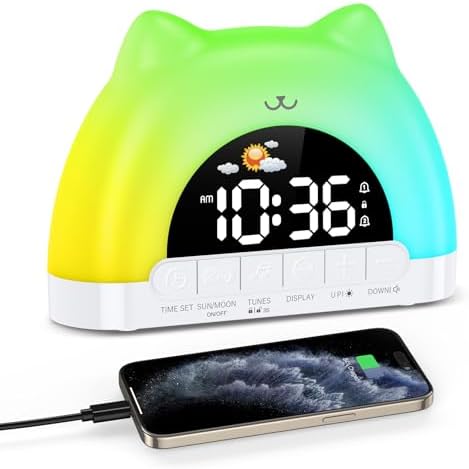 Kids Alarm Clock with Cat Design and Night Light