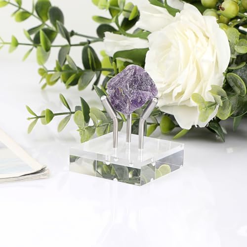 Hipiwe Acrylic Display Easel Stand for Fossils and Minerals Medium Silver