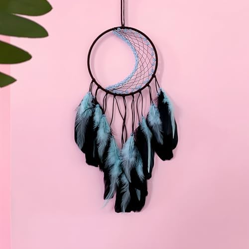 Dream Catcher with Moon Mesh and Turquoise Feathers