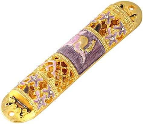 Matashi Hand Painted Enamel Mezuzah with Gold Accents and Flowers