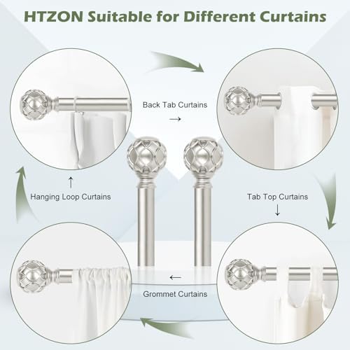 HTZON Antique Silver Decorative Curtain Rod Set 66-120 Inch