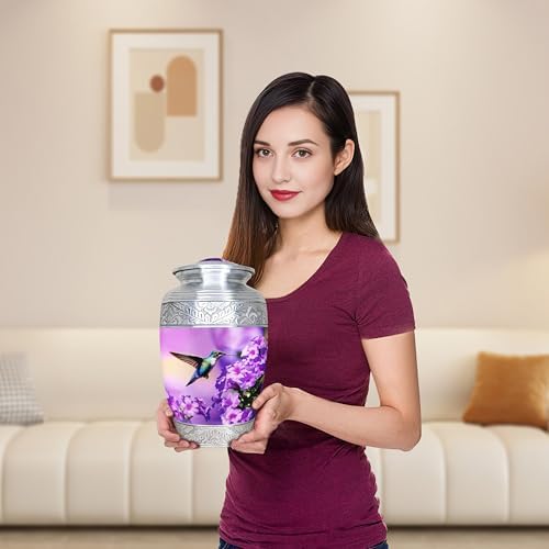 M MEILINXU Purple Hummingbird Cremation Urn