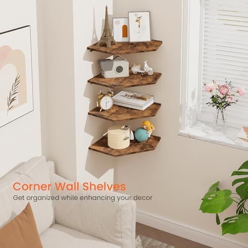 Homode Set of 4 Floating Corner Shelves Rustic Brown