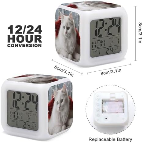 Cute White Cat Alarm Clock with LED Display
