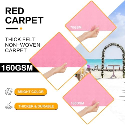 Pink Carpet Runner for Party 160 GSM Felt Runway Rug 3x15 ft
